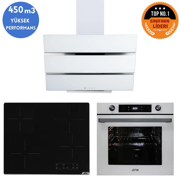 AFM Tech  COOL Elektrikli Vitroseramik Turbo Beyaz Dijital  Ankastre Set ( FM3251 + V6-04 + FM7701) ürün görseli 1