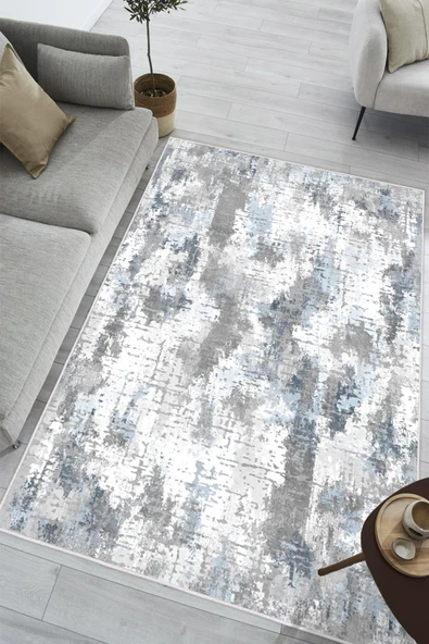 Modern Soyut Desenli Dijital Baskılı Yıkanabilir Kaymaz Taban Salon Halısı Mutfak Halısı Yolluk 120 x 200 cm Mavi ürün görseli 1