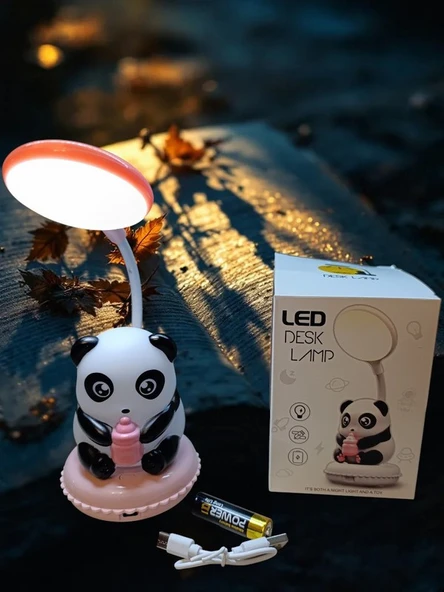 Panda figürlü katlanabilir ve şarjlı pilli led masa lambası ürün görseli 1