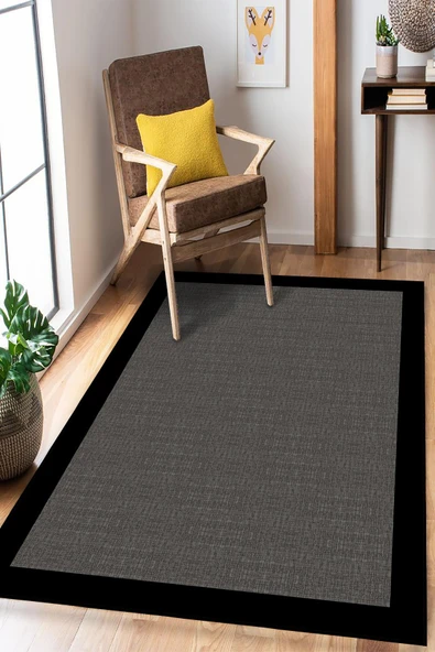 Çerçeveli Modern Dijital Baskı Yıkanabilir Kaymaz Taban Halı 200 x 300 cm Siyah ürün görseli 1
