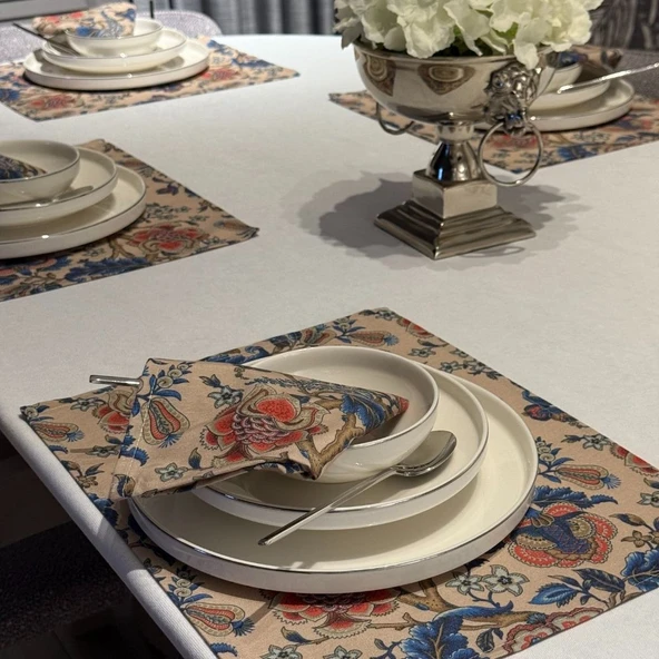 Keten 6’lı Rüya Desen 6 Amerikan Servis &6 Peçete 45x30-30x30 ürün görseli 1
