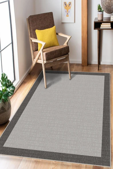 Çerçeveli Modern Dijital Baskı Yıkanabilir Kaymaz Taban Halı 120 x 180 cm Gri ürün görseli 1