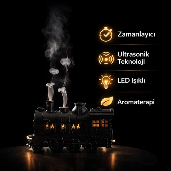 Premium Tren Tasarımlı Ultrasonik Aroma Difüzör  LED Işıklı, Zamanlayıcılı, Hava Nemlendirici ürün görseli 1