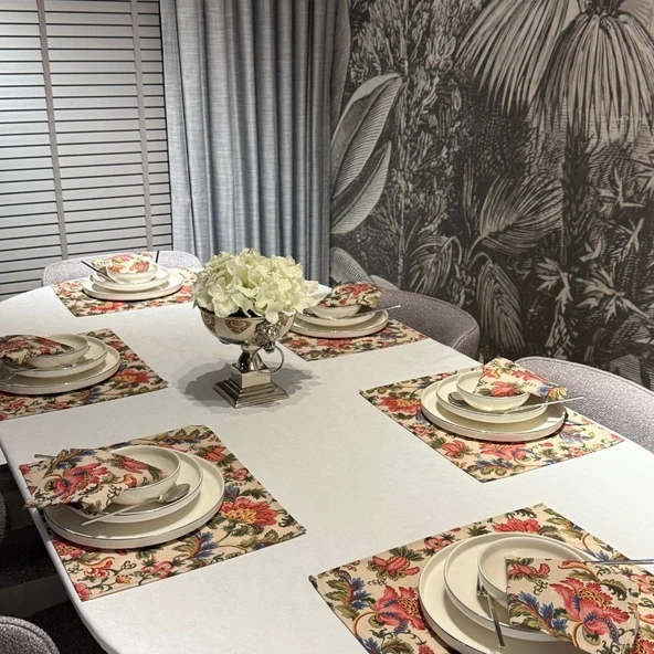 Keten 6’lı Hürrem Desen 6 Amerikan Servis &6 Peçete 45X30-30X30 ürün görseli 1