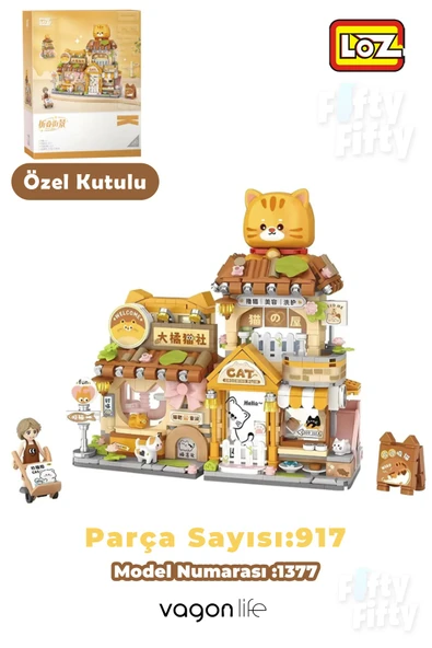 Loz Street Mini Serisi Kedi Temalı Dükkan 917 Parça Oyuncak Blok Yapım Seti  FFLZ-1377 ürün görseli 1