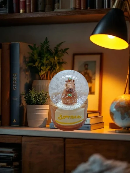 Capybara  figürlü 7cmx5cm ebat  pilli ışıklı dekoratif kar küre ürün görseli 1