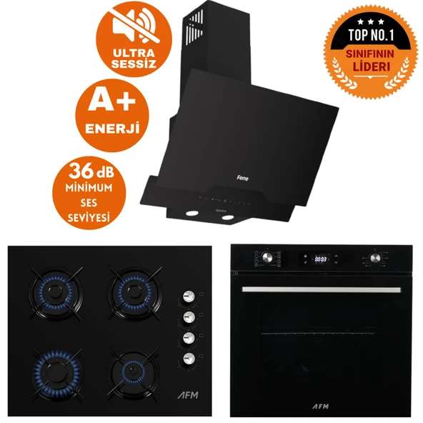 Ferre ve AFM Tech MARKALI Nex SessizTurbolu Dijital  Siyah Ankastre Set ( D063-SA +FM7700 +FM2200 ) ürün görseli 1
