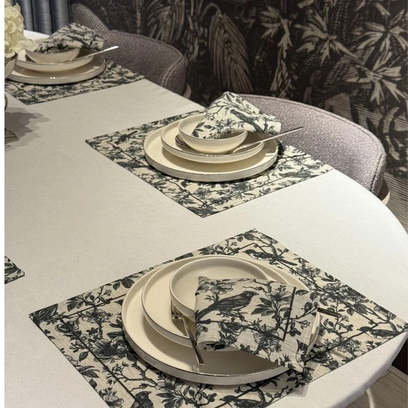 Keten 6’lı Espamira Desen 6 Amerikan Servis &6 Peçete 45x30-30x30 ürün görseli 1