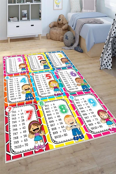 Çarpım Tablosu Desenli Yıkanabilir Kaymaz Taban Eğitici Öğretici Anaokulu ve Kreş Halısı Çocuk Halısı 80 x 500 cm Çok Renkli ürün görseli 1