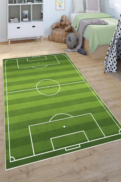 Futbol Sahası Desenli Yıkanabilir Kaymaz Taban Çocuk Oyun Halısı 120 x 180 cm Yeşil ürün görseli 1