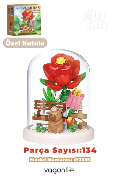 Panlos YKO Serisi Kapibara Figürlü Gül Modeli 134 Parça Oyuncak Blok Yapım Seti  FF-P2591 ürün görseli 1