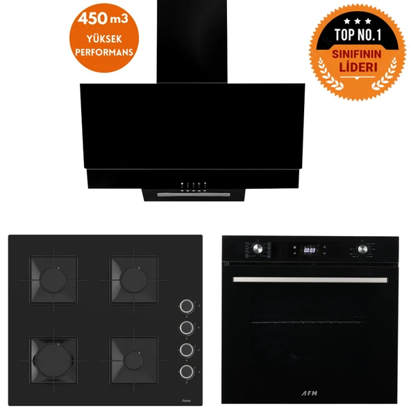 Ferre ve AFM Tech MARKALI/ Basel 8 prog. Turbolu Siyah Dijital Ankastre Set (SS205 + FM7700+FM3250) ürün görseli 1