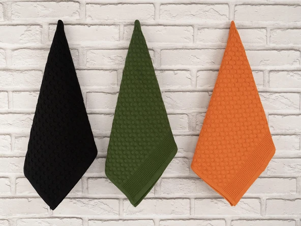 Pamuklu 3'lü 40x65 cm Waffle Dokulu Renkli Mutfak & El Havlu Seti Baveno ürün görseli 1
