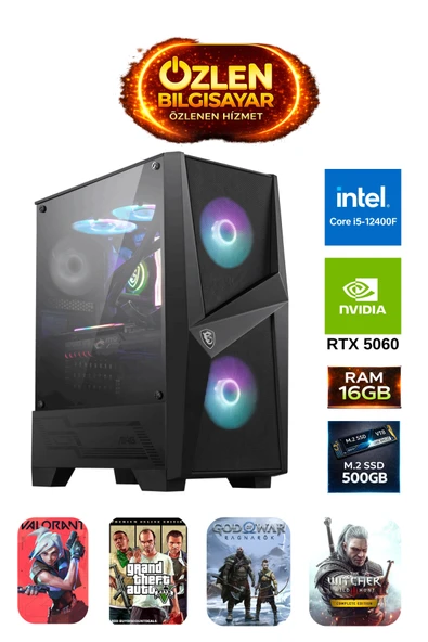 X4 - İ5 12400F | 16GB Ram | 500GB M.2 SSD | RTX 5060 8GB Oyuncu Masaüstü Bilgisayarı ürün görseli 1
