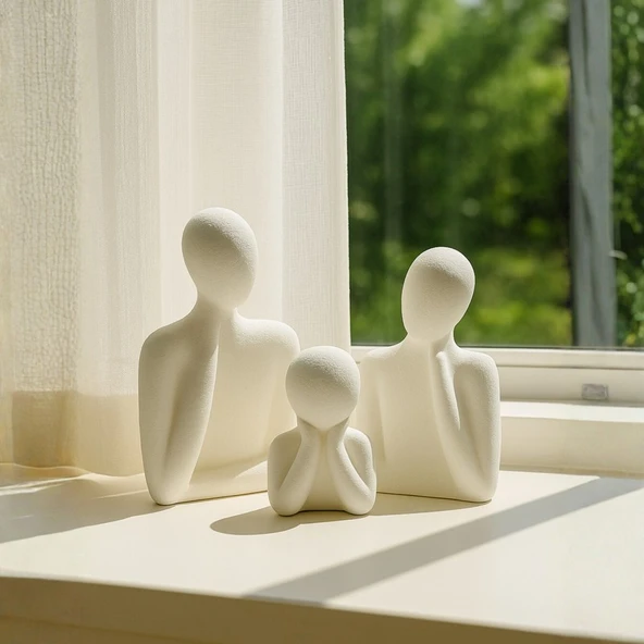Nevhan Sanat El Yapımı Soyut Aile Figürü Seti – Modern Minimalist 3 Parça Dekoratif Aile Heykeli ürün görseli 1
