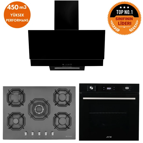 Eminçelik ve AFM TECH Markalı / Mas 5 Gözlü 1'WOK Siyah Ankastre Set ( 22 385 + FM7700 + FM3250 ) ürün görseli 1