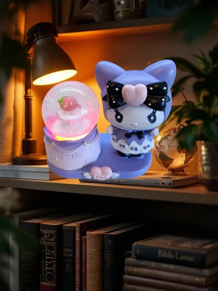 Kromi  figürlü 9cmx8cm ebat pilli ışıklı dekoratif kar küre ürün görseli 1