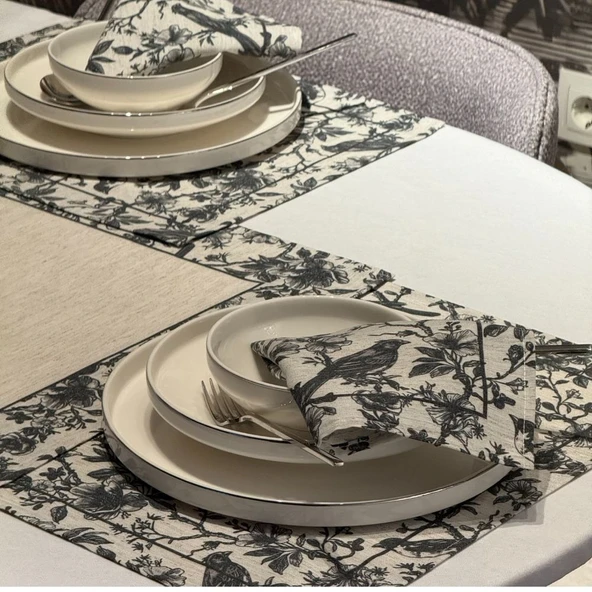 Keten Espamira Desen Runner 40X140 cm - Resim 2