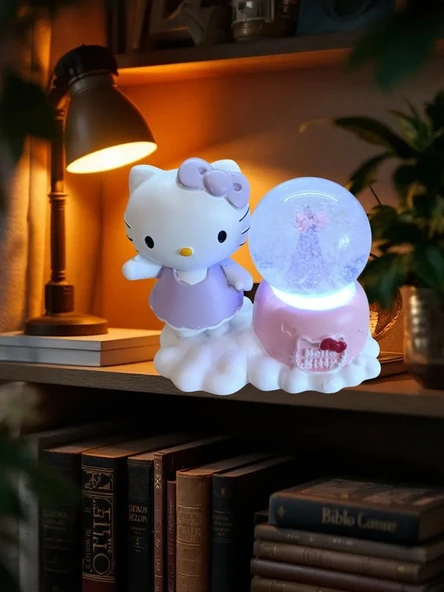 Hello Kitty figürlü 9cmx8cm ebat pilli ışıklı dekoratif kar küre ürün görseli 1