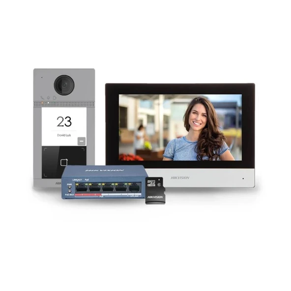 Hikvision DS-KIS604-S İnterkom Kit (DS-KV8113-WME1, DS-KH6320-WTE1, POE, SD Card) ürün görseli 1