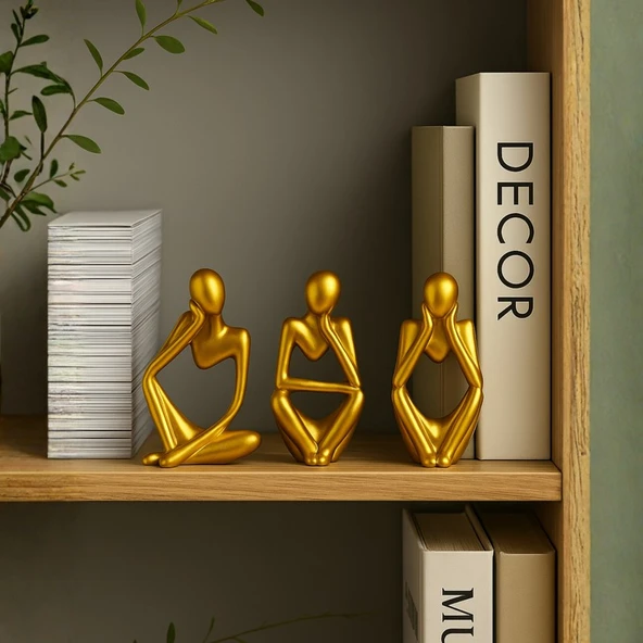 Nevhan Sanat  Ev & Ofis Dekoru – Gold 3’lü İnsan Figürü Seti | El Yapımı Minimalist Heykel Takımı ürün görseli 1