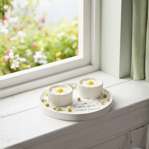 Nevhan Sanat El Yapımı Papatya Dekorlu Kokulu Mum Seti – 2’li Özel Tasarım Daisy Collection ürün görseli 1