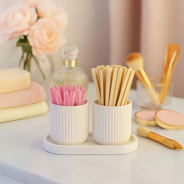 4 Parça El Yapımı Banyo & Makyaj Seti – Dekoratif Tepsili Organizer – Modern Minimalist Seramik Kutular ürün görseli 1