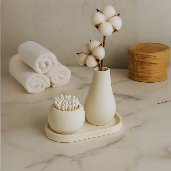3 Parça El Yapımı Masaüstü Organizer Set – Minimalist Kalemlik, Mumluk ve Tepsi – Modern Masa Dekoru ürün görseli 1