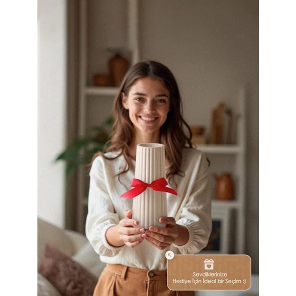 Modern Dekoratif Vazo – Minimalist Tasarım, 18  cm  , Çok Amaçlı Dekoratif Vazo (Renk Seçenekli) Özel Üretim ürün görseli 1
