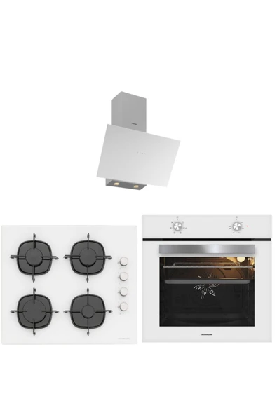 Silverline Beyaz Cam Ankaste Set (3481 Flam Davlumbaz - Cs5335w01 Ocak - Bo65e1w01 Fırın) ürün görseli 1