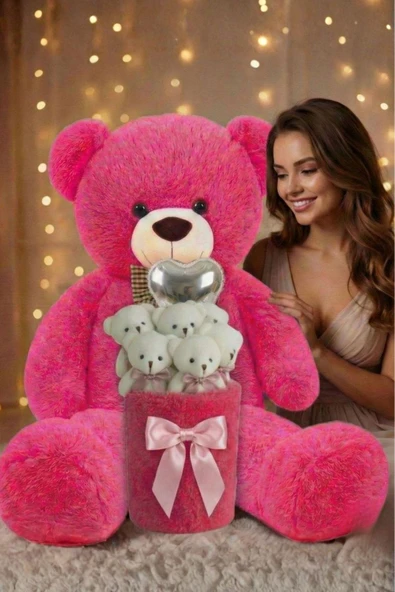 Sevgililer Günü’ne Özel: Premium Kalp Balonlu Deluxe Peluş Fuşya Ayıcık Buketi – Özel Kutulu Tasarım ürün görseli 1