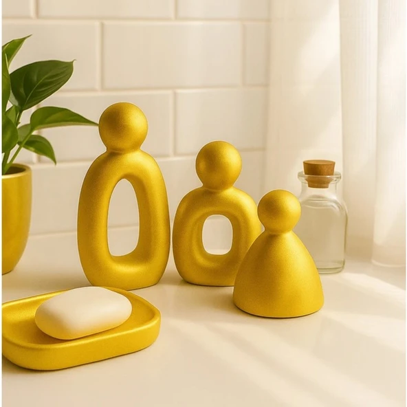 Nevhan Sanat 3’lü Gold Set Soyut Aile Figürü – Modern Dekoratif Heykel ürün görseli 1