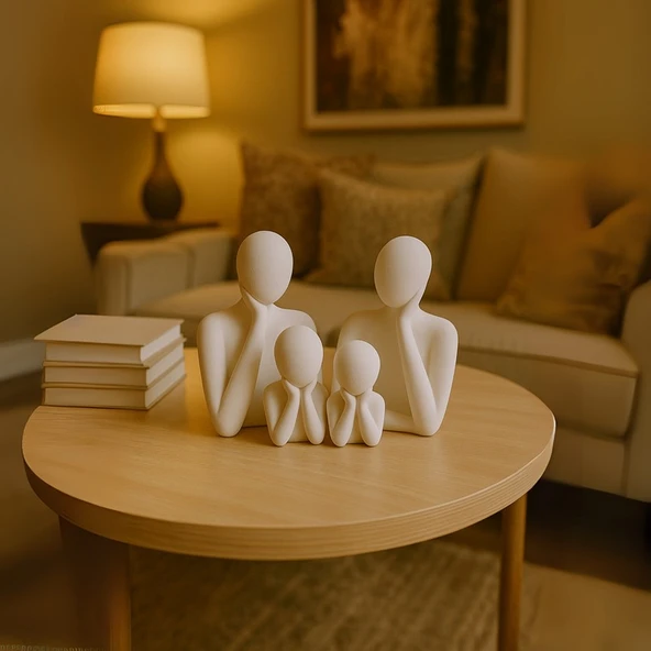 Soyut Aile Heykeli Seti – El Yapımı Modern Biblo | 2, 3, 4 Çocuklu Aile Figürleri | Minimalist Dekoratif Aksesuar ürün görseli 1