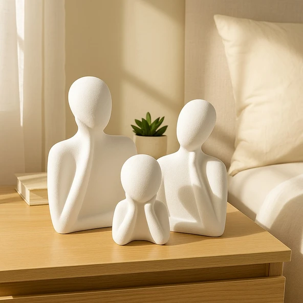 Soyut Aile Heykeli Seti – El Yapımı Modern Biblo | 2, 3, 4 Çocuklu Aile Figürleri | Minimalist Dekoratif Aksesuar ürün görseli 1