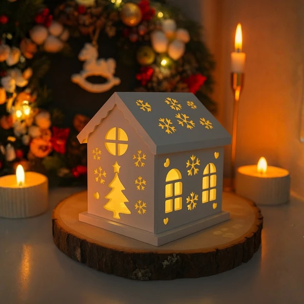 Nevhan Sanat Christmas Dekoratif Işıklı Ev – 7 Parçalı El Yapımı Yılbaşı Evi | Sıcak ve Huzurlu Atmosfer ürün görseli 1