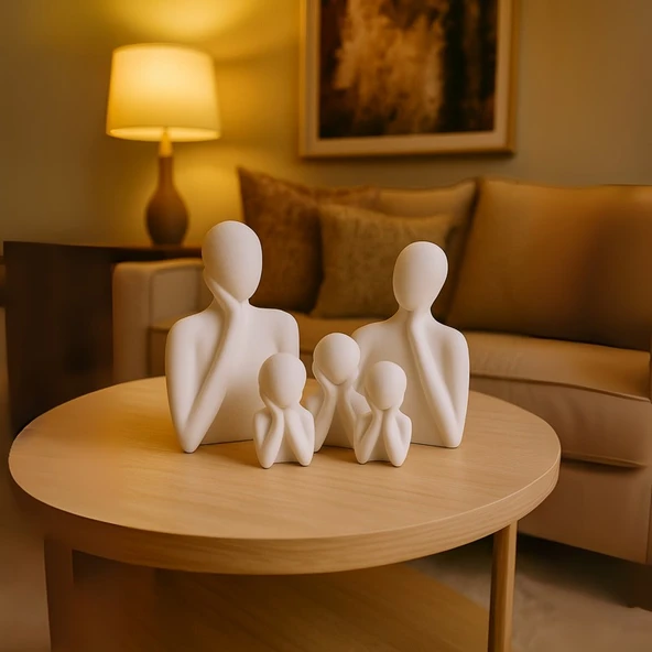 Soyut Aile Heykeli Seti – El Yapımı Modern Biblo | 2, 3, 4 Çocuklu Aile Figürleri | Minimalist Dekoratif Aksesuar ürün görseli 1