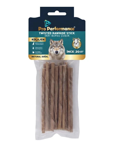 Pro Perfonce Twısted Rawhıde Stıck Kolajen Deri Burgu Çubuk Natural Doğal 20 li ürün görseli 1
