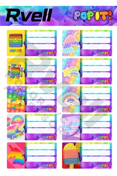 RVELL İSİM ETİKETİ POPIT DESENLİ 20 ADET 014 ürün görseli 1