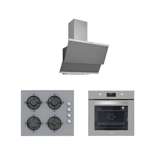 Silverline Gri Cam Ankastre Set 5 Yıl Garanti (3420 Classy 60 GRI+CS5349S01+BO6502S02) ürün görseli 1