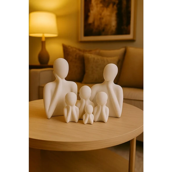 Soyut Aile Heykeli Seti – El Yapımı Modern Biblo | 2, 3, 4 Çocuklu Aile Figürleri | Minimalist Dekoratif Aksesuar ürün görseli 1