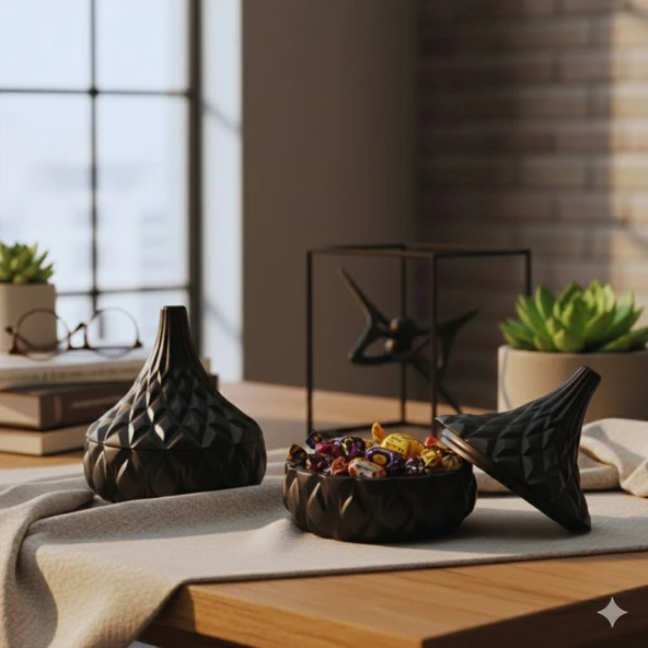 Nevhan Sanat Kristal Kapaklı Crystal Dome Serisi – Siyah İkili Kapaklı Dekoratif Kutu Seti | El Yapımı Modern Tasarım ürün görseli 1