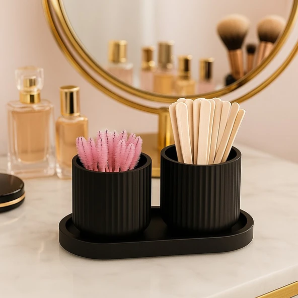 Nevhan Sanat 4 Parça El Yapımı Banyo & Makyaj Seti – Dekoratif Tepsili Organizer – Modern Minimalist Seramik Kutular ürün görseli 1