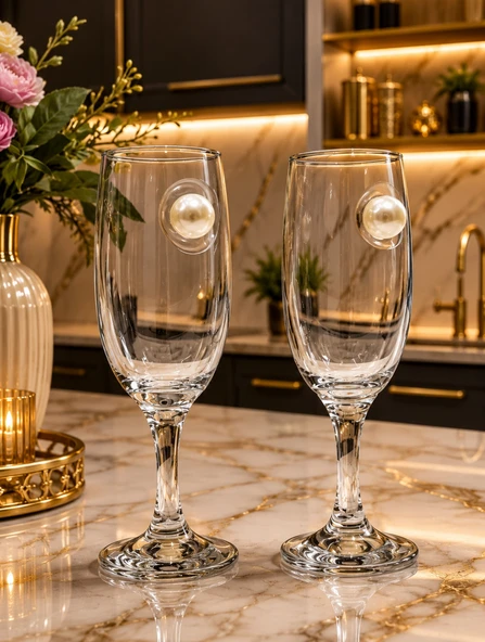 KirLiNova İnci Detaylı Kokteyl Kadehi 2 li (Kahve Yanı Su/Kokteyl Bardak) 190 ml ürün görseli 1