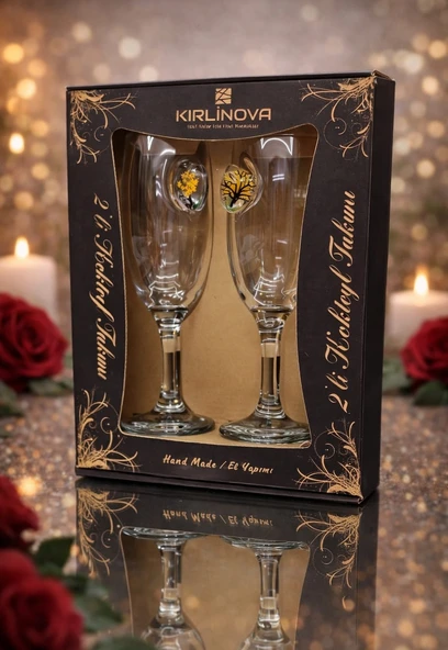 KirLiNova Kalp Detaylı Kokteyl Kadehi 2 li  Özel Gün Hediyelik ürün görseli 1
