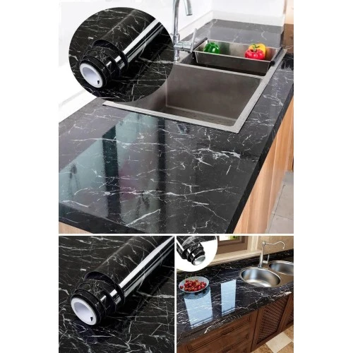 Siyah Mermer Desenli Yapışkanlı Kaplama Kağıdı 5 Metre ürün görseli 1