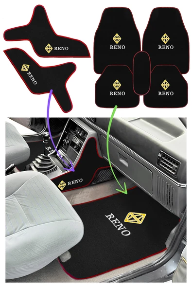 Renault Broadway R9 R11 Spring Elmas Logolu 5’li Oto Halı Paspas & Vites Konsol Yan Koruma Halısı ürün görseli 1