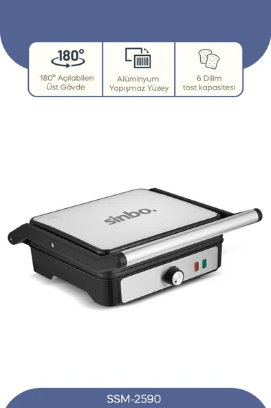 Sinbo SSM-2590 Inox Izgara ve Tost Makinesi 2000W ürün görseli 1