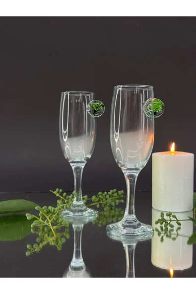 KirLiNova Yeşil Çiçekli Kokteyl Kadehi 2 li  (Kahve Yanı Su/Kokteyl Bardağı) 190 ml ürün görseli 1