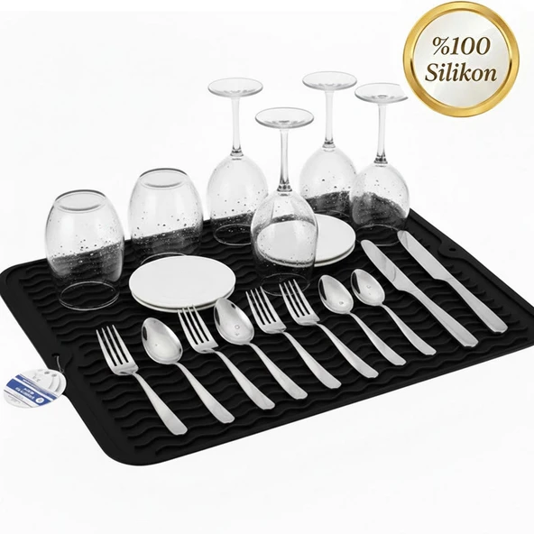 SİYAH 40x30cm %100 Silikon Bulaşık Kurutma Matı Bulaşık Altlığı,bulaşık Kurutmalığı Bulaşık Pedi ürün görseli 1