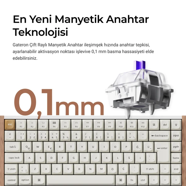 Keychron K2 He Kablosuz Manyetik Anahtar Türkçe Beyaz Klavye Gateron Çift Raylı Manyetik Bulutsu Anahtarlar K2h-q1-tr Beyaz ürün görseli 1